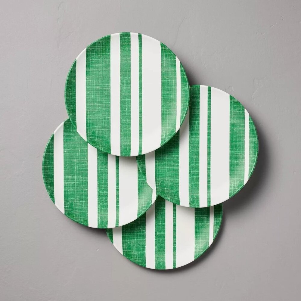 4pk Distressed Stripe Melamine Dinner Plates Green - Hearth &‎ Hand Magnolia